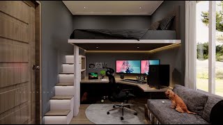 Ultimate Gaming Bedroom  Space Saving Loft Bed Ideas for Small Rooms 3x25 [upl. by Aronle102]