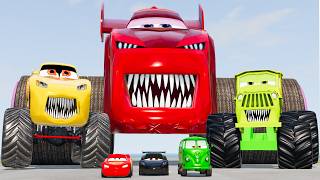 Compilation Escape From The Giant Toothy Truck Monsters Eater VS Lightning McQueen Beamng Drive 68 [upl. by Yalhsa]