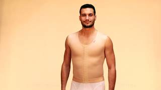 How to properly put the postoperative LIPOELASTIC® male vest with front hooks on [upl. by Ellette]