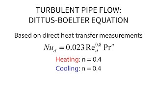 Heat Transfer L21 p5  Turbulent Pipe Flow  DittusBoelter Equation [upl. by Annawot]