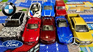 4 Brands of Diecast Cars Ford Chevrolet MercedesBenz and BMW [upl. by Roman]