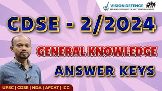 CDSE22024 General Knowledge Answer Key  Solutions amp Analysis  GK Key  Review [upl. by Suiravat418]