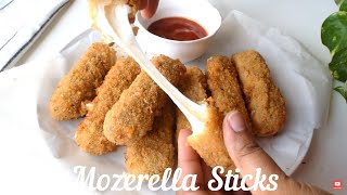 Cheesy Mozzarella Sticks  Homemade Cheese Sticks Recipe  No egg [upl. by Ydissahc413]