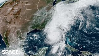 Category 4 Hurricane Helene makes landfall and barrels north in satellite timelapse [upl. by Ahsekad]