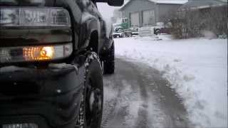 Snowplowing 2002 Silverado Dually Duramax  Darth Dually [upl. by Nnep]