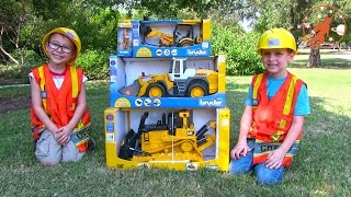 Toy Truck Videos for Children  Toy Bruder Buldozer Tractor Backhoe Excavator and Front Loader [upl. by Winona]