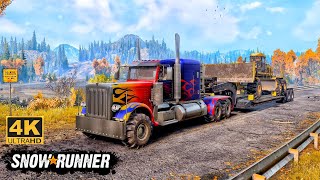 Transporting CAT 120M With Optimus Prime On Muddy Road In SnowRunner Season 14 snowrunner truck [upl. by Festus629]