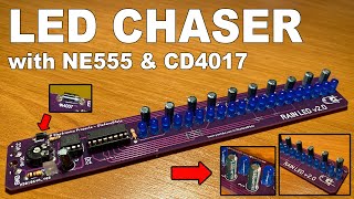 LED Chaser Rain Effect with Bright Trail  NE555 and CD4017  PCB Tutorial [upl. by Ahsieuqal205]