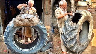 A Complementary Method Repairing Big Tractor Tire Using Aluminium Mold  90 Year Old Asian Method [upl. by Lucie]