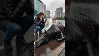 Man saved Weak black horse shorts animals weakanimals horse [upl. by Reggi]