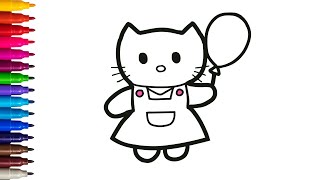 Drawing Cute Cat Step by Step  Hello Kitty Drawing Easy amp Coloring forKids How to Draw forToddlers [upl. by Gabrielli799]