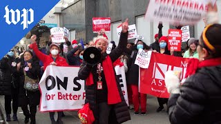 ‘Chronic understaffing’ 7000 nurses strike in New York [upl. by Nnylhsa]