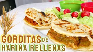 Gorditas de Harina de trigo rellenas de chicharrón y rajas con carnequedaron deliciosas gorditas [upl. by Seditsira133]