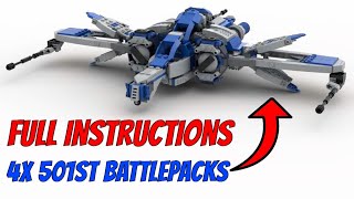 TUTORIAL ARC170 4x 501st Battlepack Alternate Build Full Instructions LEGO Star Wars 75280 MOC [upl. by Kettie696]