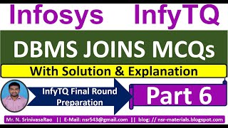 DBMS MCQs  InfyTQ 2023 DBMS MCQs  DBMS MCQs Solution amp Explanation  Database MCQs Joins  Part6 [upl. by Atnwahsal467]