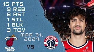 Deni Avdija player Full Highlights vs HEAT NBA Regular season game 31032024 [upl. by Gorlicki709]