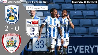 Huddersfield Town 20 Barnsley Matchday 10 202425 EFL League One Highlight [upl. by Jehiah]