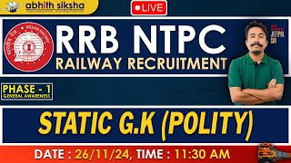 GENERAL AWARENESS II STATIC GK POLITY II RRB NTPC II CLASS 4 [upl. by Gearhart520]