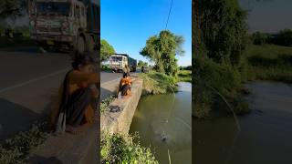 Village Woman Hook Fishing In Road Side Canal fishingmethods hookfishtrap fishingtechniques fish [upl. by Alleiram]