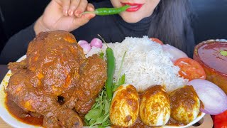 ASMR EATING SPICY WHOLE CHICKEN CURRYEGG CURRYBASMATHI RICEGREEN CHILLI FOOD VIDEOS [upl. by Nyltak]