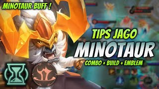 CARA MAIN MINOTAUR BUFF  BUILD amp EMBLEM MINOTAUR TERBARU 2023   MINOTAUR ROAMER GAMEPLAY [upl. by Seuqirdor]