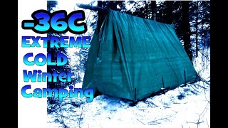 36C Extreme Cold Winter Camping and New Hot Tent Camp [upl. by Aidil]