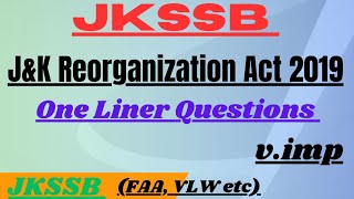 JampK Reorganization Act 2019  trending jkssb imp 2023 part solved viral MCQs [upl. by Ahsennek]