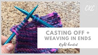 How to Knit  Casting Off amp Weaving In Ends for Kids  RightHanded Tutorial [upl. by Correy334]