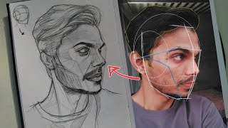 I Draw self portrait using Loomis method  pencil drawing step by step gujratiyoutubers aartoosh [upl. by Cowen]