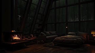 Relaxing Bedroom with Rainy Night view 🌧️ Warm Fireplace Cracklings amp Soft Rain Sounds for Sleeping [upl. by Pollerd]