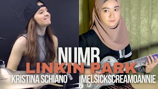 Numb  Linkin Park  Drum amp Guitar Cover Kristina Schiano amp MelSickScreamoAnnie [upl. by Kyle]