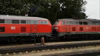 Graue TB11Motorsounds mit den Dieselloks 218 810 und 218 366 Motorstarts und Ausfahrt [upl. by Sikorski]