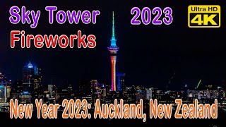 New Year 2023 Auckland Sky Tower Fireworks  4KUHD [upl. by Oileduab]