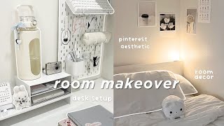 ROOM MAKEOVER  new desk setup🪽pinterest inspired amp minimal clean aesthetic [upl. by Semadar]