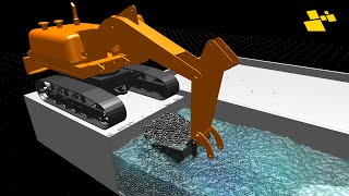 Excavator Fully Lagragian TwoPhase Simulation DEMMPS [upl. by Nylireg]