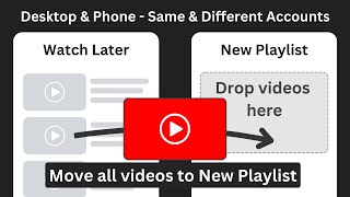 How to Move Watch Later Videos to Another Playlist  Desktop amp Phone Same amp Different Accounts [upl. by Dupre90]