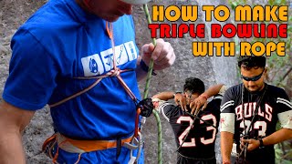 How to make chest harness with Rope  Tripple Bowline Knot  climbing knots harness knots [upl. by Haeluj]