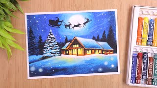 How to draw Santa Christmas scenery drawing and painting [upl. by Anelec253]