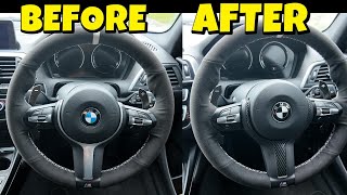 BMW M140I CHEAP MOD CARBON FIBER STEERING WHEEL TRIM AND NEW BMW BADGE [upl. by Lyndsay]