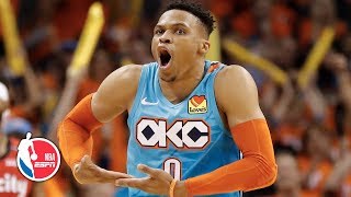 Russell Westbrook Damian Lillard go at it in Thunders Game 3 win  NBA Highlights [upl. by Naujuj]