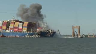 Largest remaining steel span of collapsed Baltimore bridge comes down in controlled demolition [upl. by Birecree]