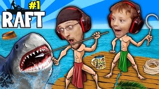 SHARK SONG on RAFT Survival Game w Baby Shawn in Danger 1st Night Minecraft FGTEEV GameplaySkit [upl. by Nali]