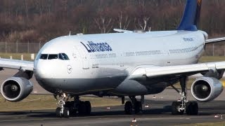 Lufthansa Airbus A340300 early morning Arrival  closeup Taxing HD [upl. by Ocicnarf767]