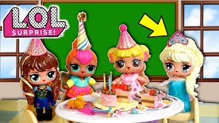 LOL Frozen Family Surprise Birthday Party in Barbie School with Baby Goldie amp Punk Boi [upl. by Bysshe]