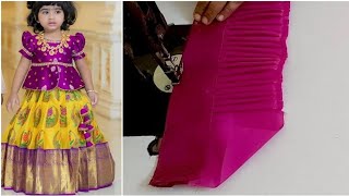 Simple pattu pavadai sattai cutting and stitching easy method Pattu pavadai designs blouse design [upl. by Giulia]