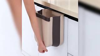 Foldable Kitchen Cabinet Door Hanging Trash Bin with Garbage Bag Fixing Strap amp Strong Loadbearing [upl. by Razaile]