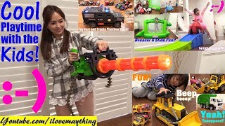 Childrens TOY GUNS Toy Cars Toy Trucks Police Car Toy Construction Trucks Bouncers and More [upl. by Blunk357]