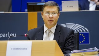 Parliament vets Valdis Dombrovskis for Trade Commissioner [upl. by Alleahcim]