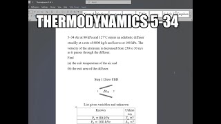 Thermodynamics 534 Air at 80 kPa and 127°C enters an adiabatic diffuser steadily at a rate of 6000 [upl. by Photima]