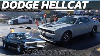 Dodge Hellcat vs Camaro amp Civic Drag Racing  Island dragway [upl. by Waal]